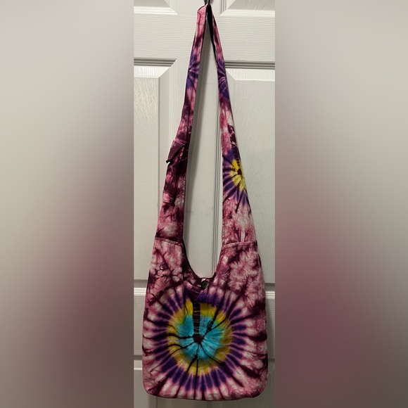 Kathmandu Handbags - Kathmandu Imports Crossbody Hobo Purse Hippie Bag Pink Tie Dye 100% Cotton